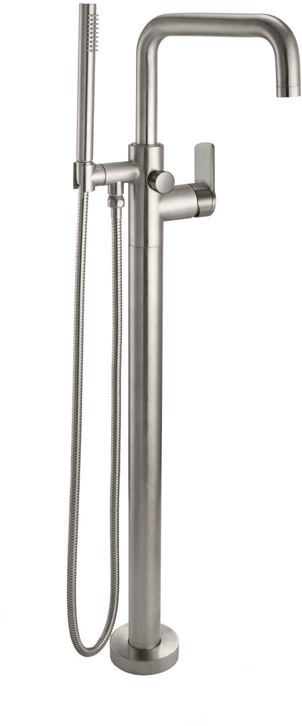 California Faucets Bolsa Contemporaneo Llenador de Tina de Montaje en Piso de Un Solo Orificio - Pico Cuadrado - Níquel Satinado