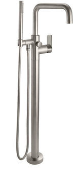California Faucets Bolsa Contemporaneo Llenador de Tina de Montaje en Piso de Un Solo Orificio - Pico Cuadrado - Níquel Satinado