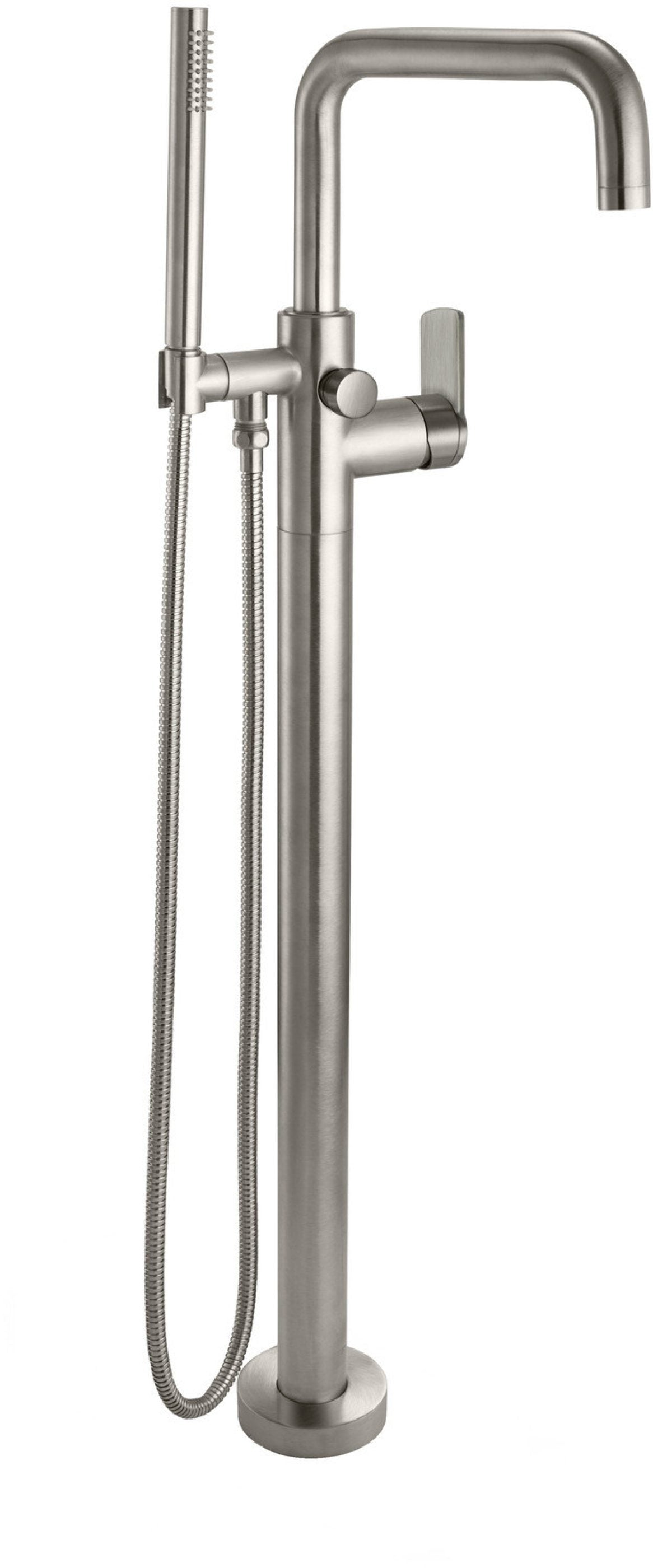 California Faucets Bolsa Contemporaneo Llenador de Tina de Montaje en Piso de Un Solo Orificio - Pico Cuadrado - Níquel Satinado