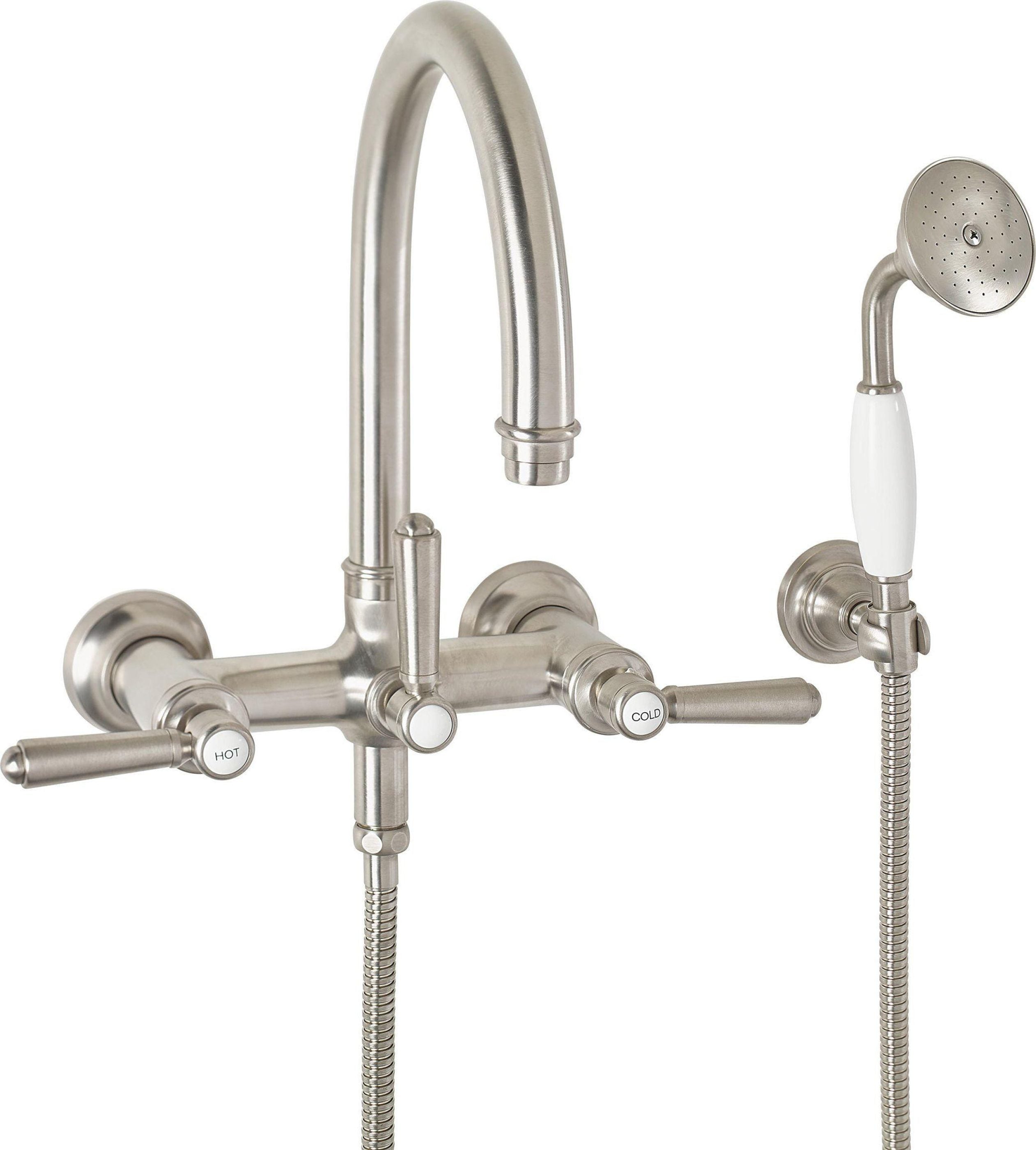 California Faucets Palomar Tradicional Llenador de Tina de Montaje en Pared - Pico en Arco - Níquel Satinado