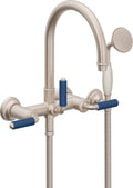 California Faucets Palomar Tradicional Llenador de Tina de Montaje en Pared - Pico en Arco - Manija de Porcelana Azul - Níquel Satinado