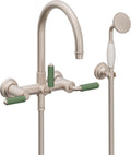California Faucets Palomar Tradicional Llenador de Tina de Montaje en Pared - Pico en Arco - Manija de Porcelana Verde - Níquel Satinado