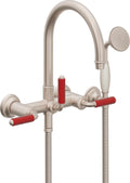 California Faucets Palomar Tradicional Llenador de Tina de Montaje en Pared - Pico en Arco - Manija Roja - Níquel Satinado