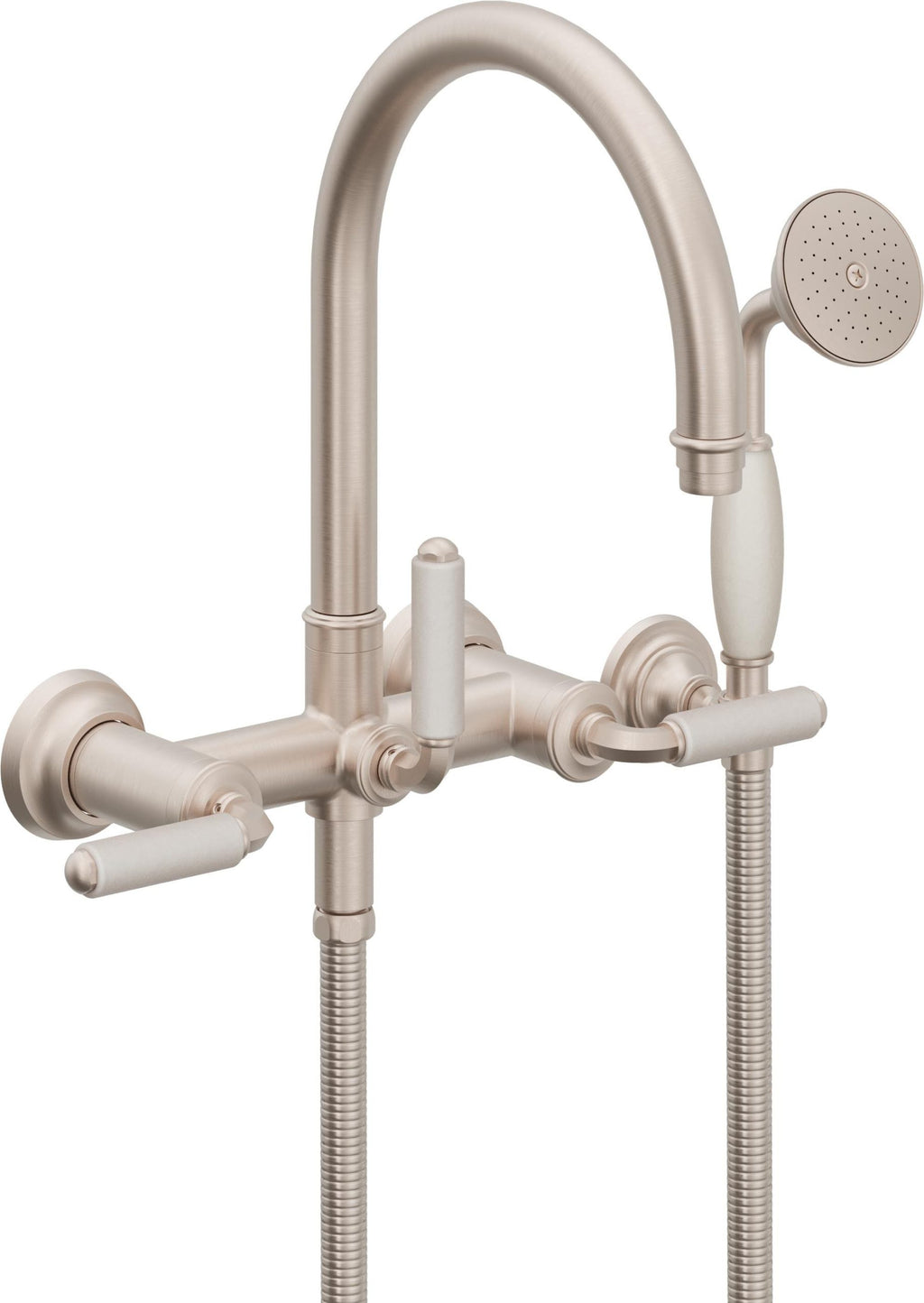 California Faucets Palomar Tradicional Llenador de Tina de Montaje en Pared - Pico en Arco - Níquel Satinado
