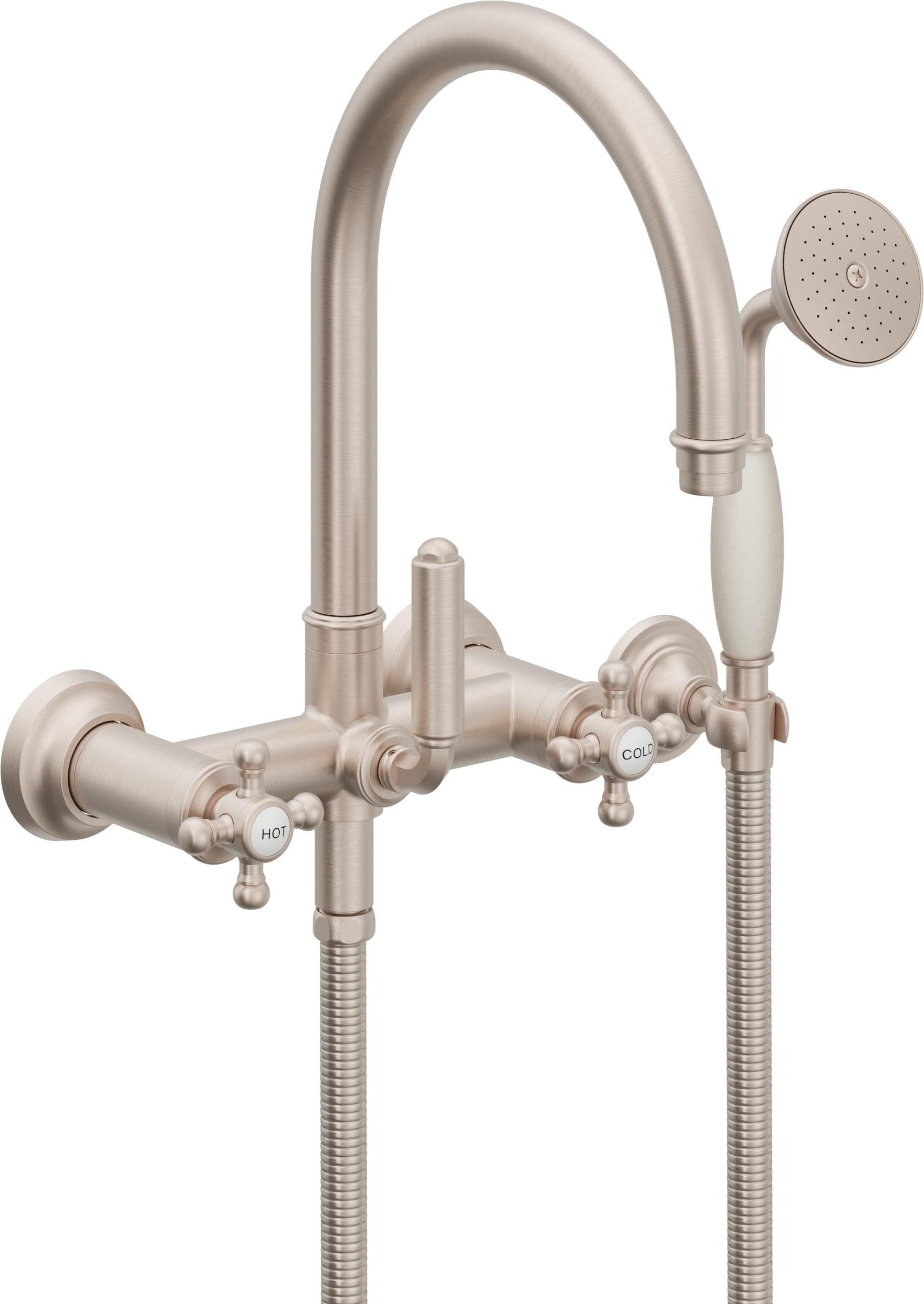 California Faucets Palomar Tradicional Llenador de Tina de Montaje en Pared - Pico en Arco - Níquel Satinado