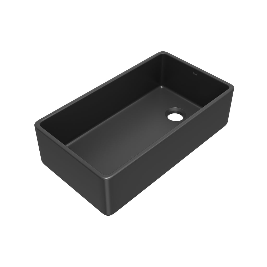 Rohl Allia Tarja de Cocina Farmhouse de Fireclay Sencilla 36" - Negro Satinado