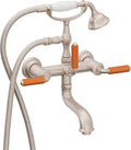 California Faucets Balboa Tradicional Llenador de Tina de Montaje en Pared - Manija de Porcelana Naranja - Níquel Satinado