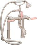California Faucets Balboa Tradicional Llenador de Tina de Montaje en Cubierta - Manija de Porcelana Rosa - Níquel Satinado