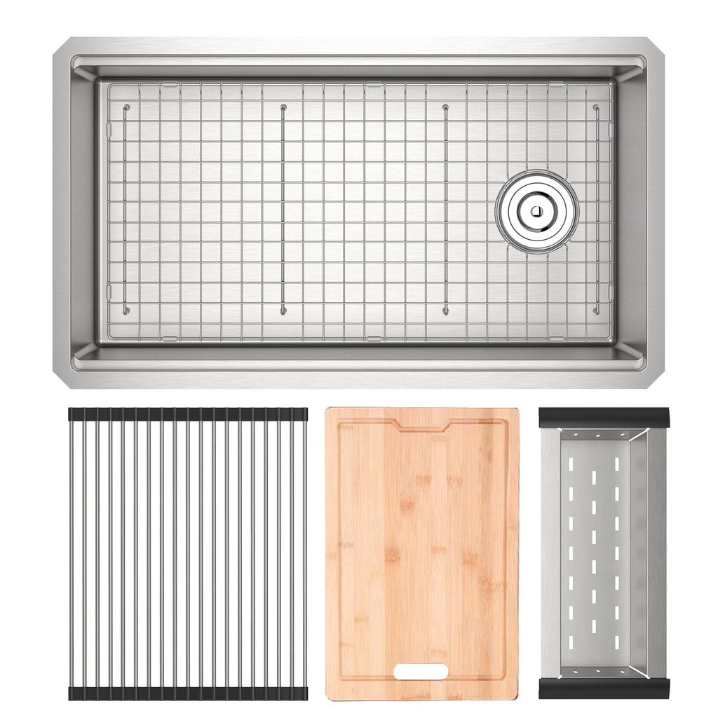 Rohl Culinario Tarja Workstation de Acero Inoxidable con Accesorios 33" - Acero Inoxidable Cepillado