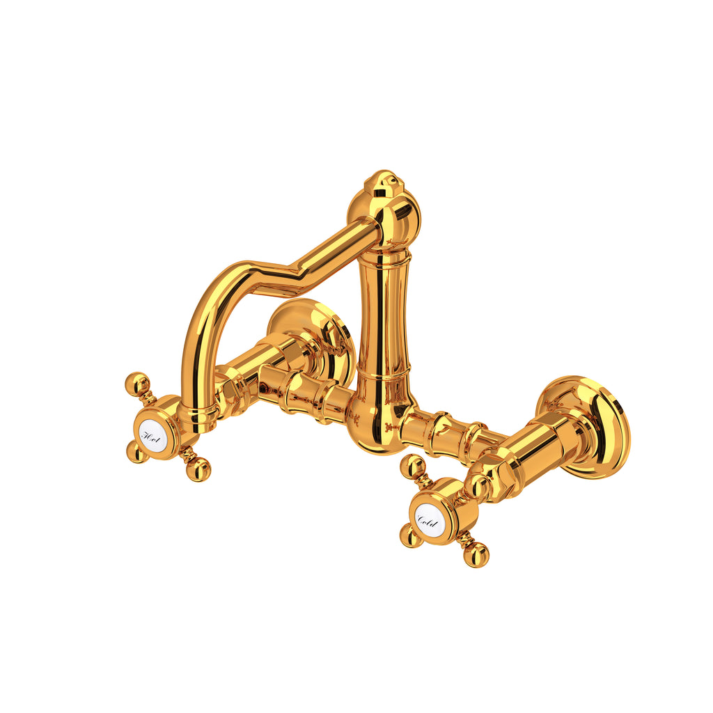 Rohl Acqui Mezcladora de Cocina Tipo Puente de Pared Surtidor de Columna - Manija de Cruz - Latón Italiano