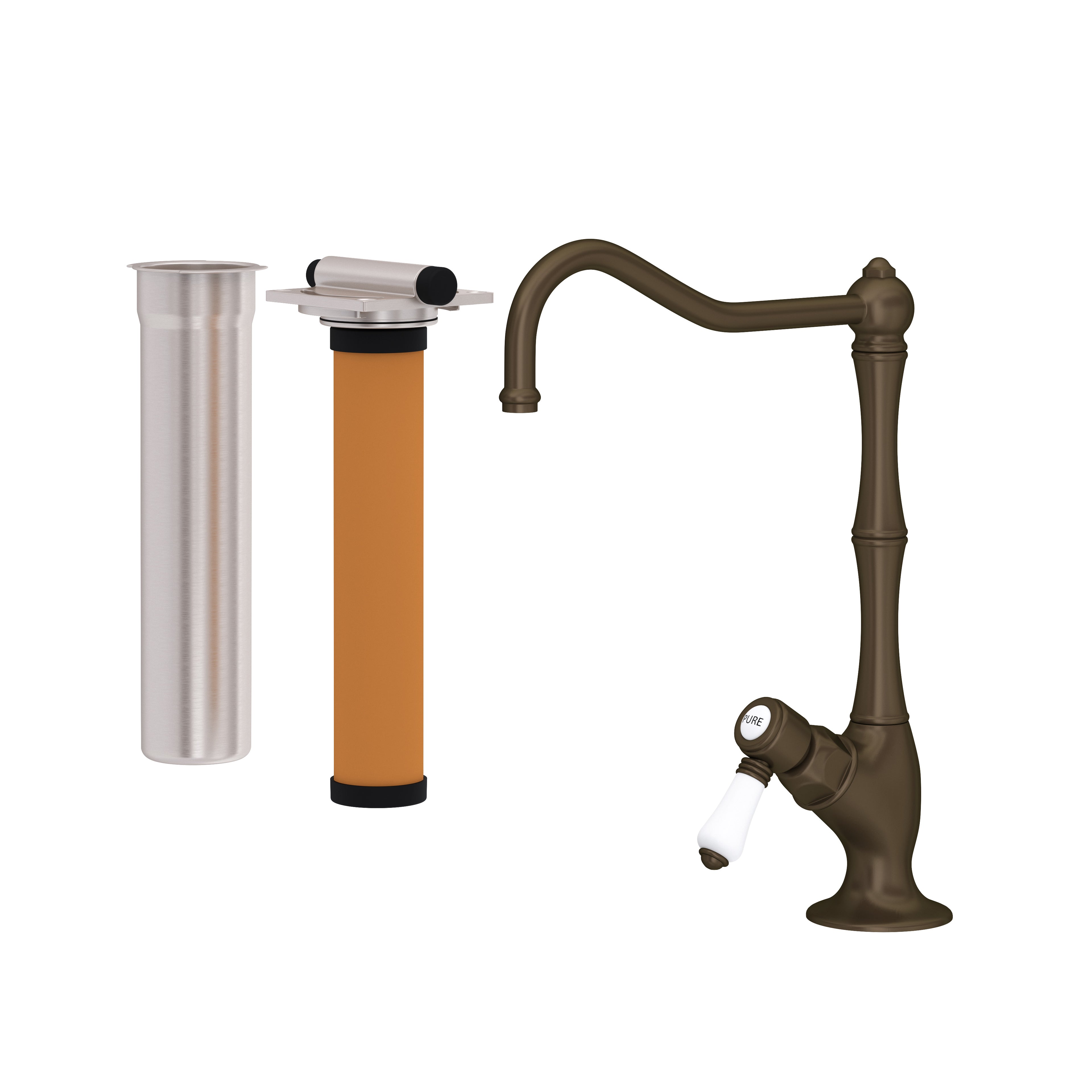 Rohl Acqui Kit de Mezcladora Filtradora de Cocina - Palanca de Porcelana Blanca - Latón Toscano