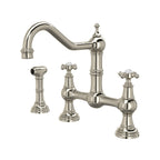 Rohl Edwardian Mezcladora de Cocina Tipo Puente con Aspersor Lateral - Níquel Pulido