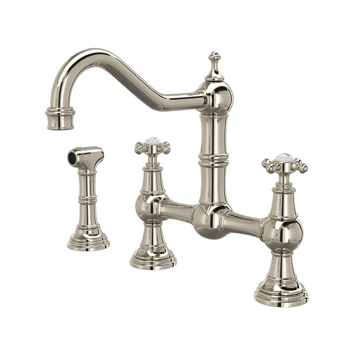 Rohl Edwardian Mezcladora de Cocina Tipo Puente con Aspersor Lateral - Níquel Pulido