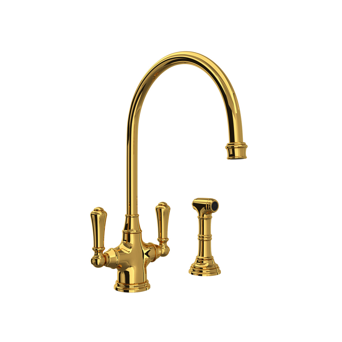 Rohl Georgian Era Mezcladora de Cocina de Dos Manijas con Aspersor Lateral - Palanca de Metal - Latón sin Laca