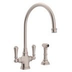 Rohl Georgian Era Mezcladora de Cocina de Dos Manijas con Aspersor Lateral - Palanca de Metal - Níquel Satinado