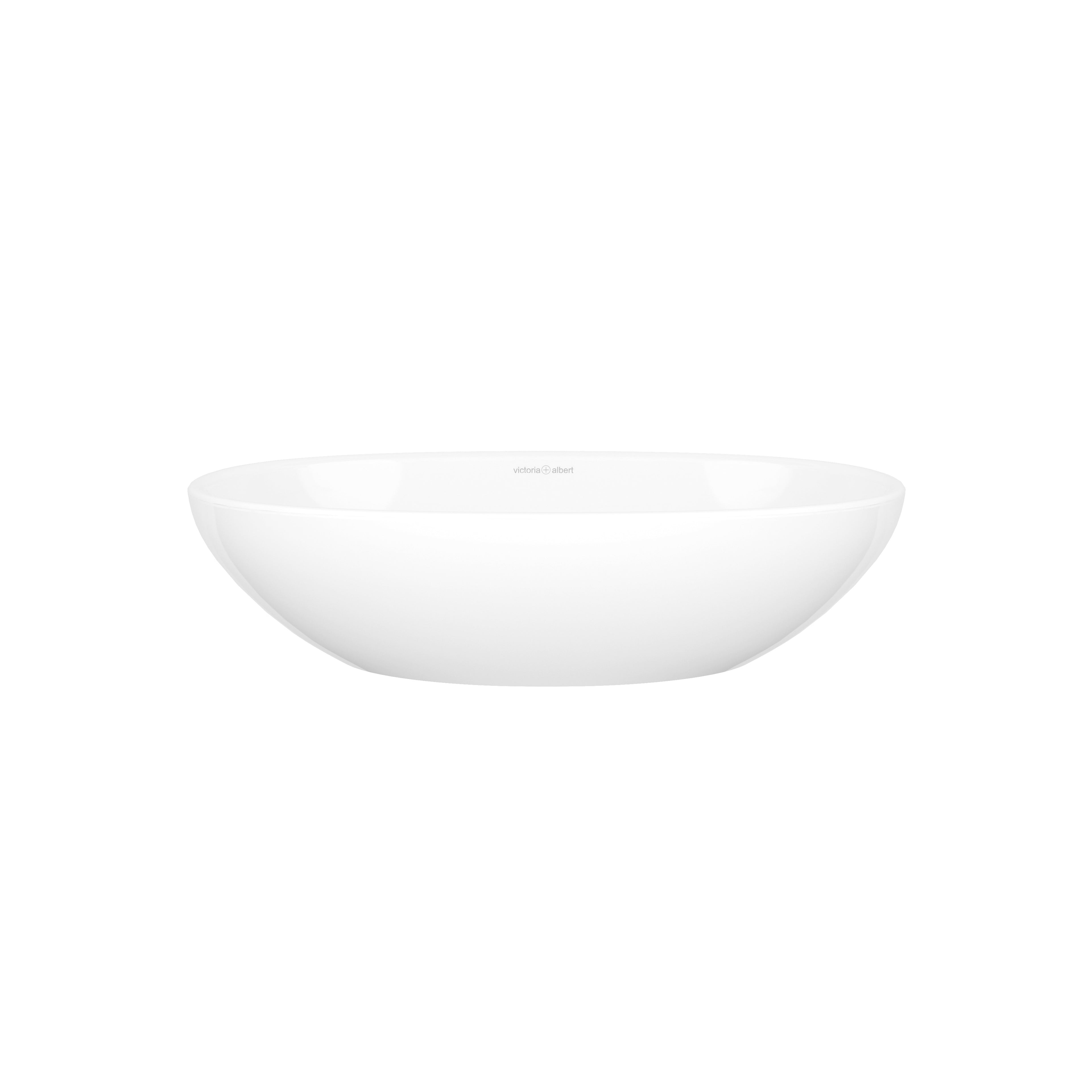 Lavabo Barcelona de Victoria + Albert en piedra volcánica blanca, vista en ángulo sobre fondo blanco (48 × 30 cm)