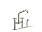 Kohler Billet — Mezcladora de Cocina tipo Puente con Rociador Lateral y Manijas Redondas — Níquel Pulido Vibrant