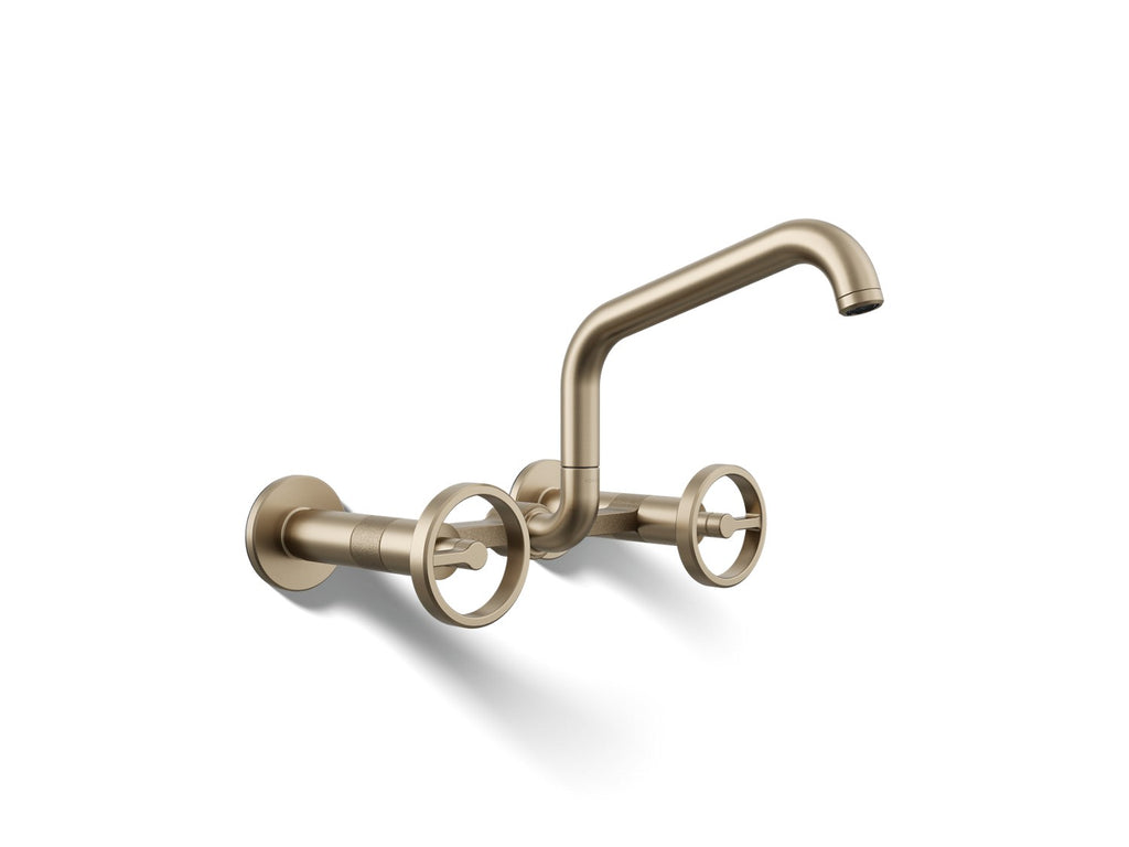 Kohler Billet — Mezcladora de Cocina tipo Puente de Pared con Manijas Redondas — Bronce Cepillado Vibrant