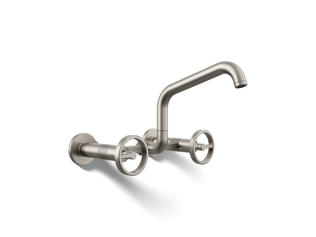 Kohler Billet — Mezcladora de Cocina tipo Puente de Pared con Manijas Redondas — Acero Inoxidable Vibrant