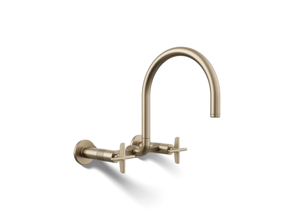 Kohler Billet — Mezcladora de Cocina tipo Puente de Pared, Arco Alto, con Manijas de Cruz — Bronce Cepillado Vibrant