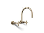 Kohler Billet — Mezcladora de Cocina tipo Puente de Pared, Arco Alto, con Manijas de Cruz — Bronce Cepillado Vibrant