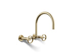 Kohler Billet — Mezcladora de Cocina tipo Puente de Pared, Arco Alto, con Manijas Redondas — Oro Francés Vibrant
