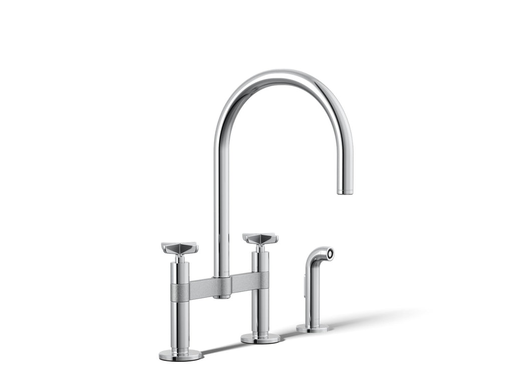 Kohler Billet — Mezcladora de Cocina tipo Puente Alto con Rociador Lateral y Manijas de Cruz — Cromo Pulido