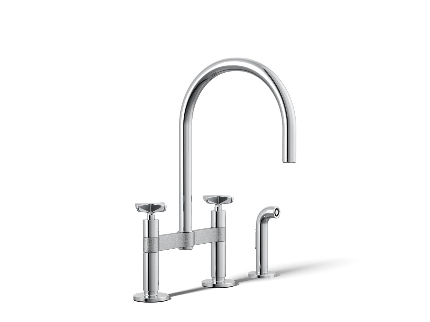 Kohler Billet — Mezcladora de Cocina tipo Puente Alto con Rociador Lateral y Manijas de Cruz — Cromo Pulido