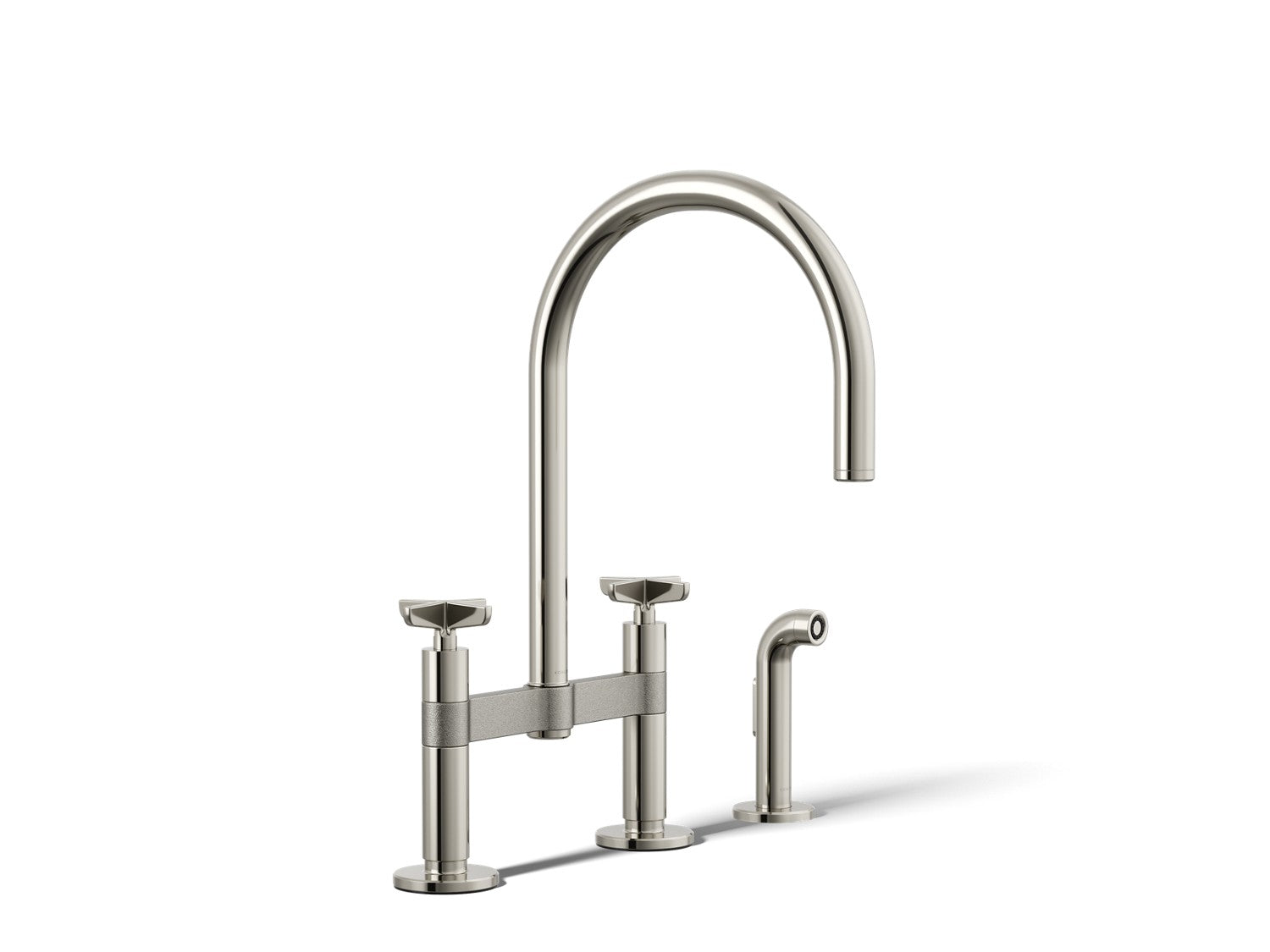 Kohler Billet — Mezcladora de Cocina tipo Puente Alto con Rociador Lateral y Manijas de Cruz — Níquel Pulido Vibrant