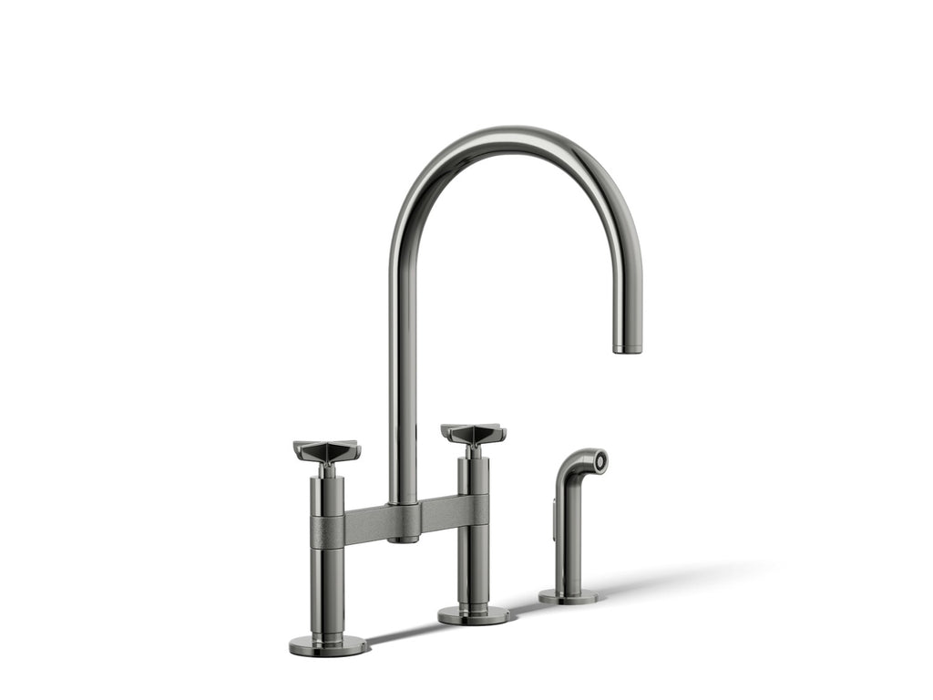 Kohler Billet — Mezcladora de Cocina tipo Puente Alto con Rociador Lateral y Manijas de Cruz — Titanio Vibrant