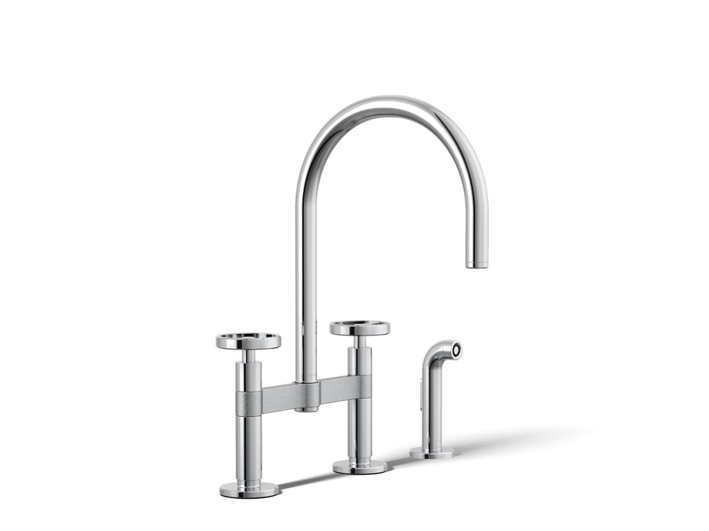 Kohler Billet — Mezcladora de Cocina tipo Puente Alto con Rociador Lateral y Manijas Redondas — Cromo Pulido