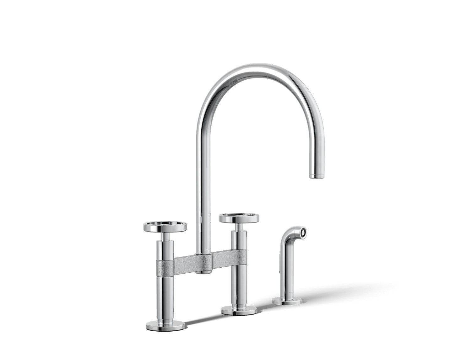 Kohler Billet — Mezcladora de Cocina tipo Puente Alto con Rociador Lateral y Manijas Redondas — Cromo Pulido