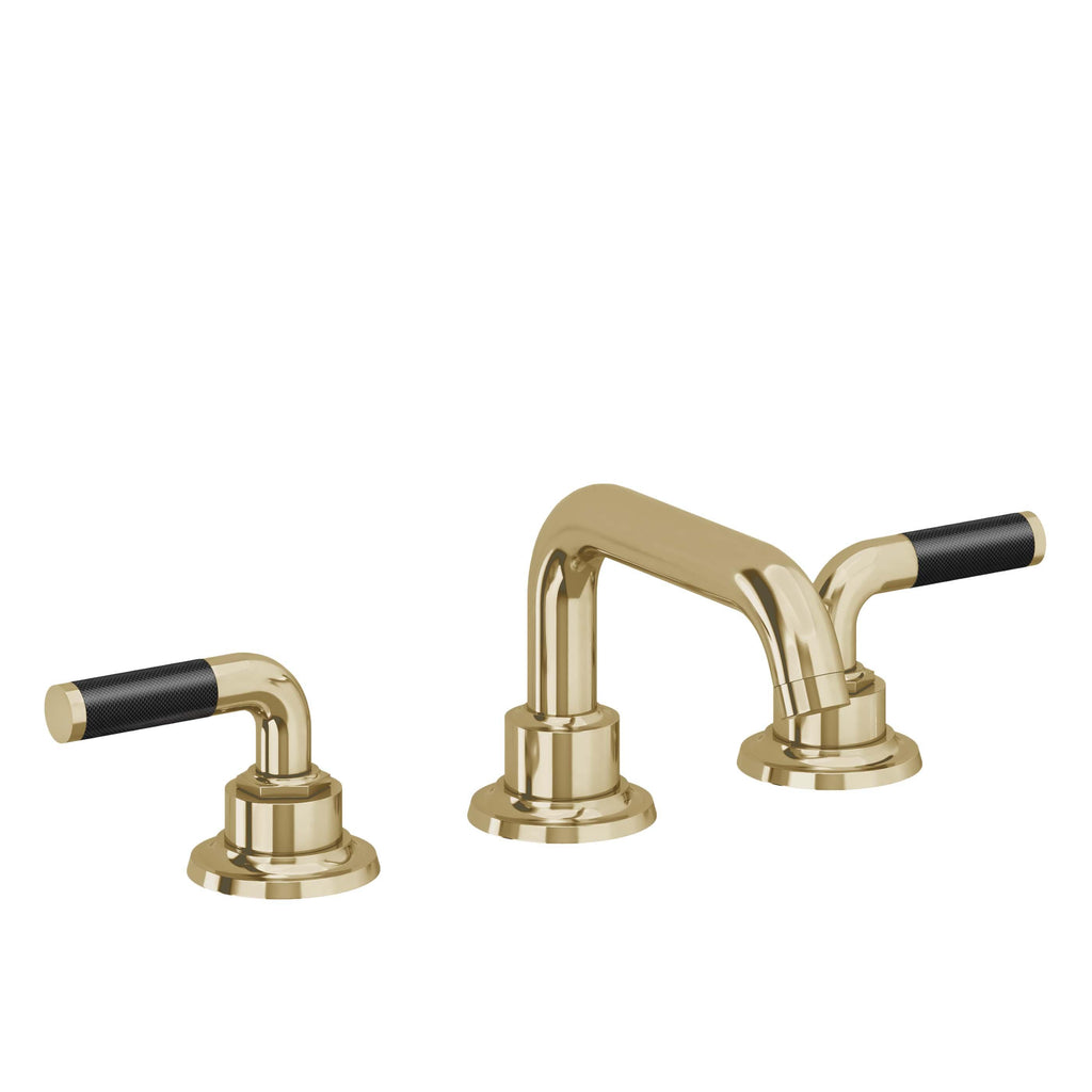 California Faucets Descanso 8" Llave de Lavabo de 3 Orificios para Cubierta, con Dos Manerales - Manija de Fibra de Carbono - Latón Pulido