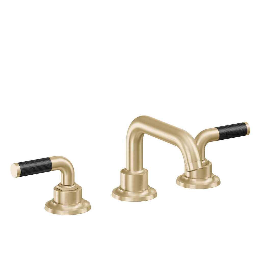 California Faucets Descanso 8" Llave de Lavabo de 3 Orificios para Cubierta, con Dos Manerales - Manija de Fibra de Carbono - Latón Satinado