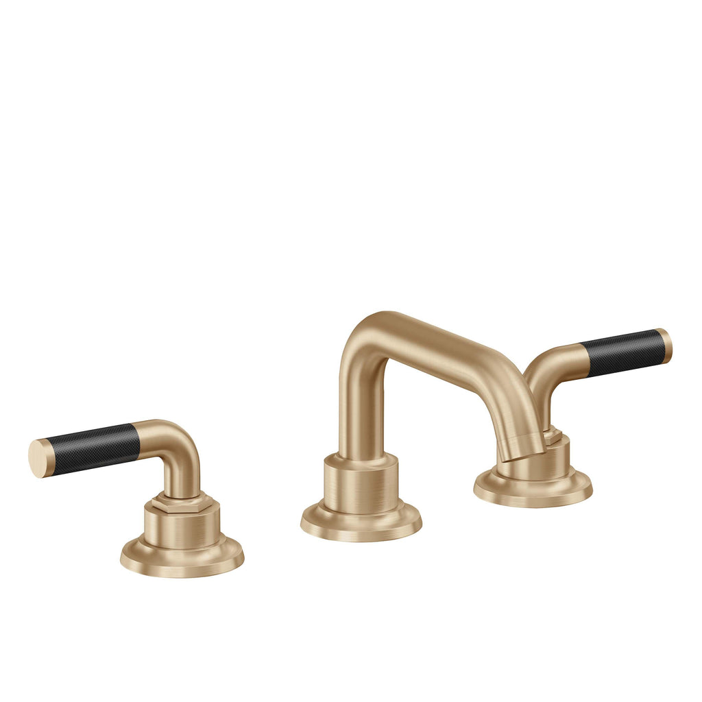 California Faucets Descanso 8" Llave de Lavabo de 3 Orificios para Cubierta, con Dos Manerales - Manija de Fibra de Carbono - Bronce Satinado