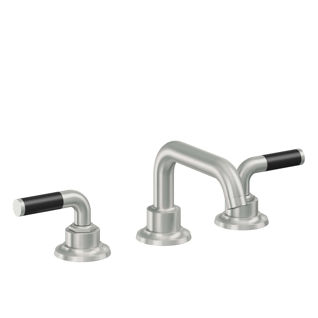 California Faucets Descanso 8" Llave de Lavabo de 3 Orificios para Cubierta, con Dos Manerales - Manija de Fibra de Carbono - Cromo Satinado