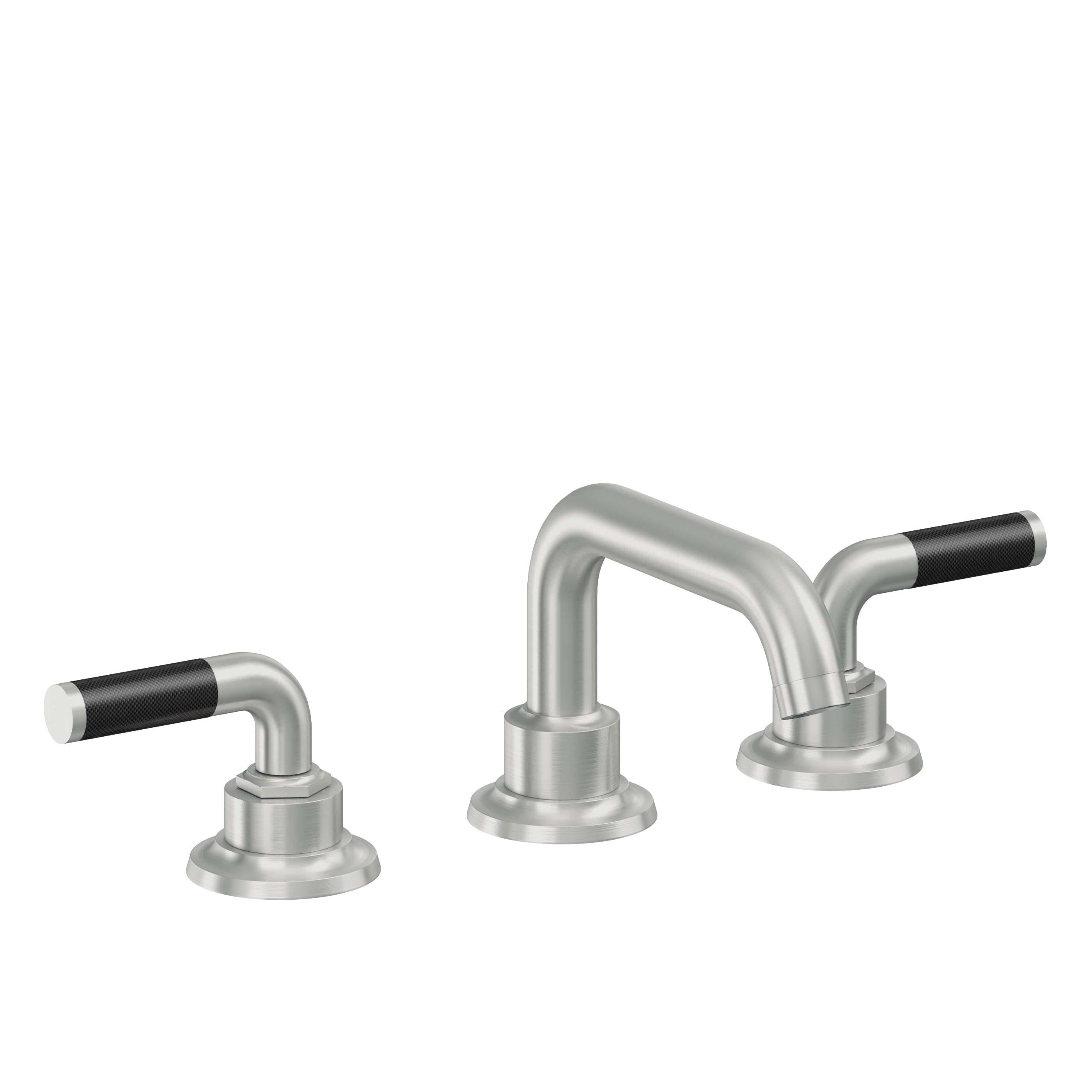 California Faucets Descanso 8" Llave de Lavabo de 3 Orificios para Cubierta, con Dos Manerales - Manija de Fibra de Carbono - Cromo Satinado