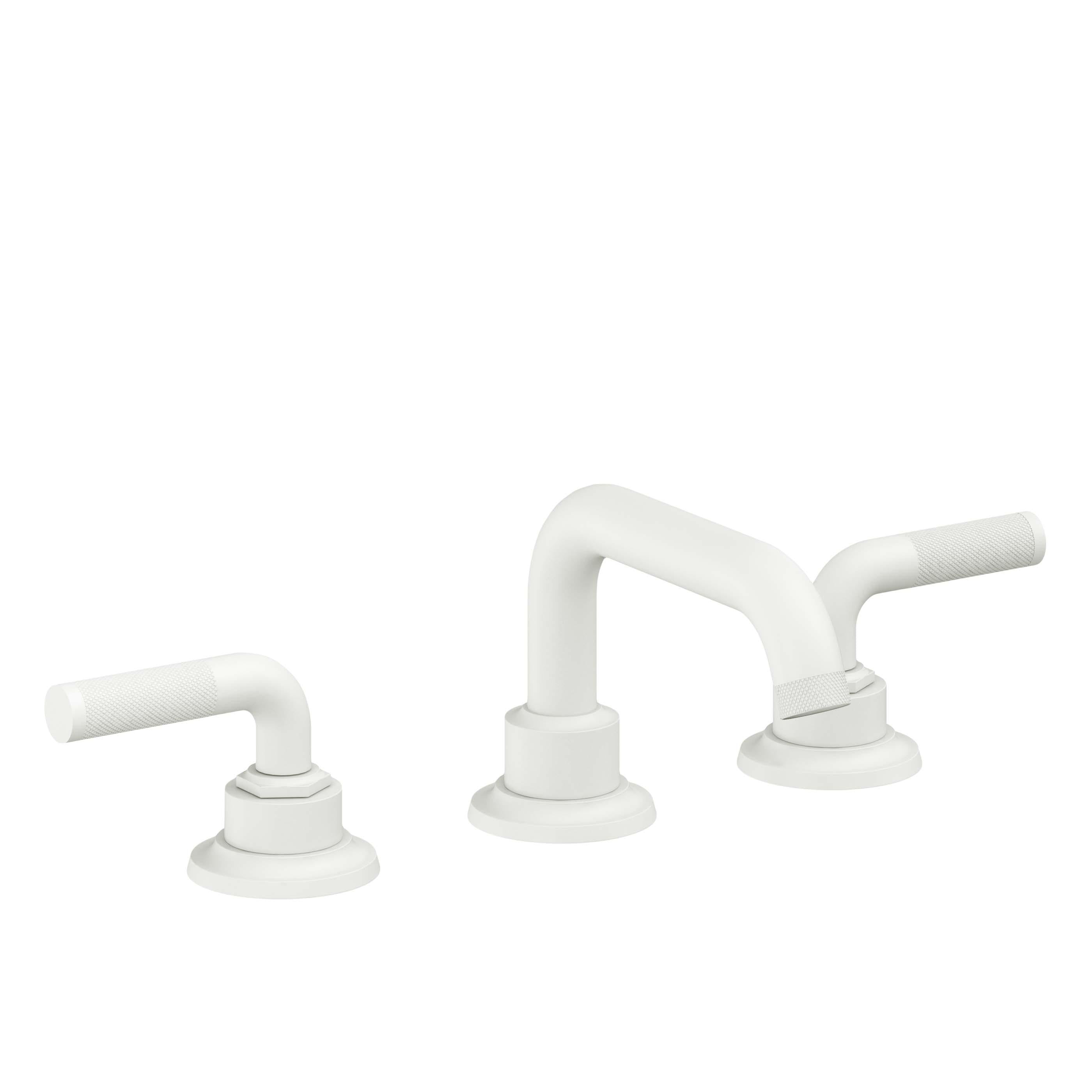 California Faucets Descanso 8" Llave de Lavabo de 3 Orificios para Cubierta, con Dos Manerales - Manija Moleteada - Blanco Mate