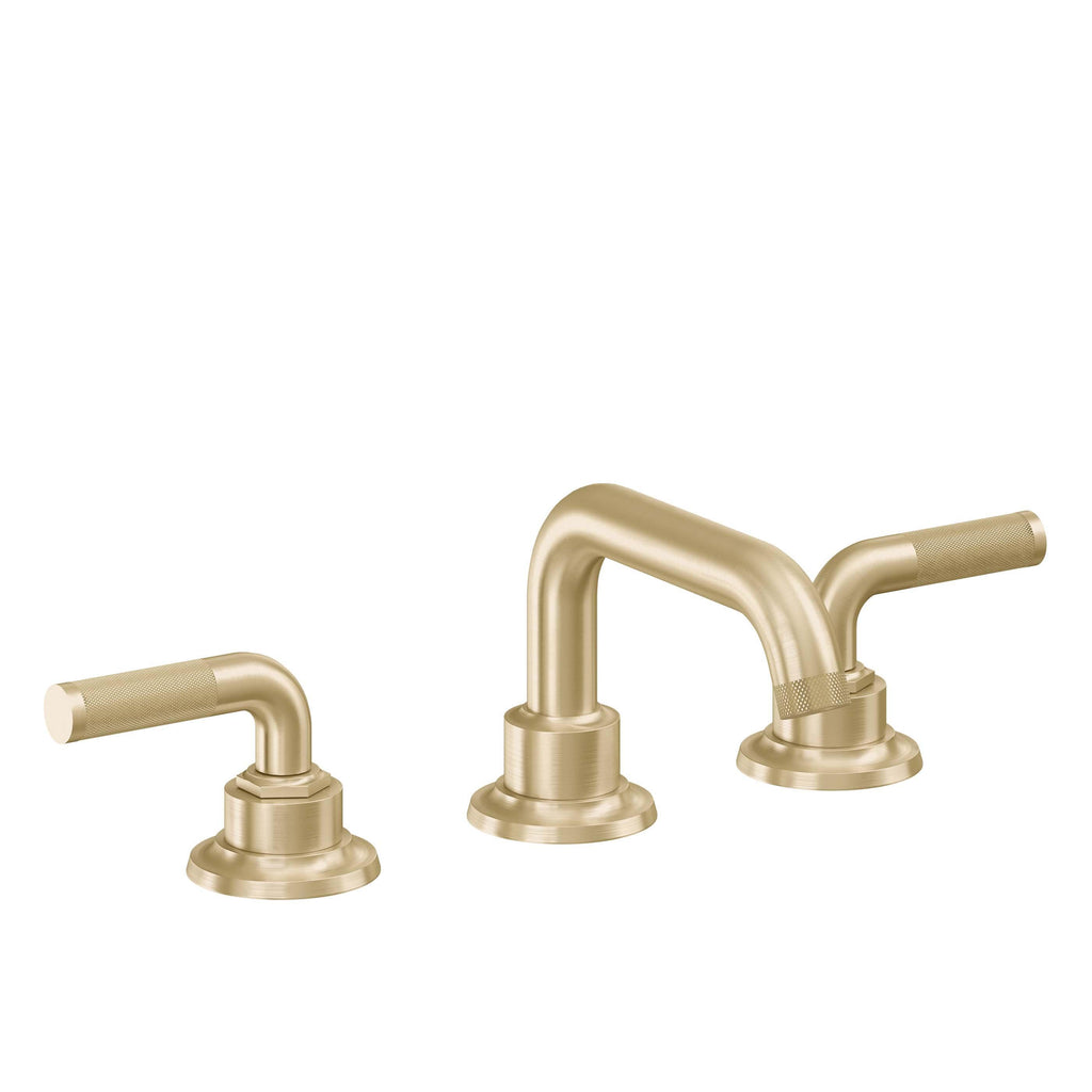 California Faucets Descanso 8" Llave de Lavabo de 3 Orificios para Cubierta, con Dos Manerales - Manija Moleteada - Latón Satinado