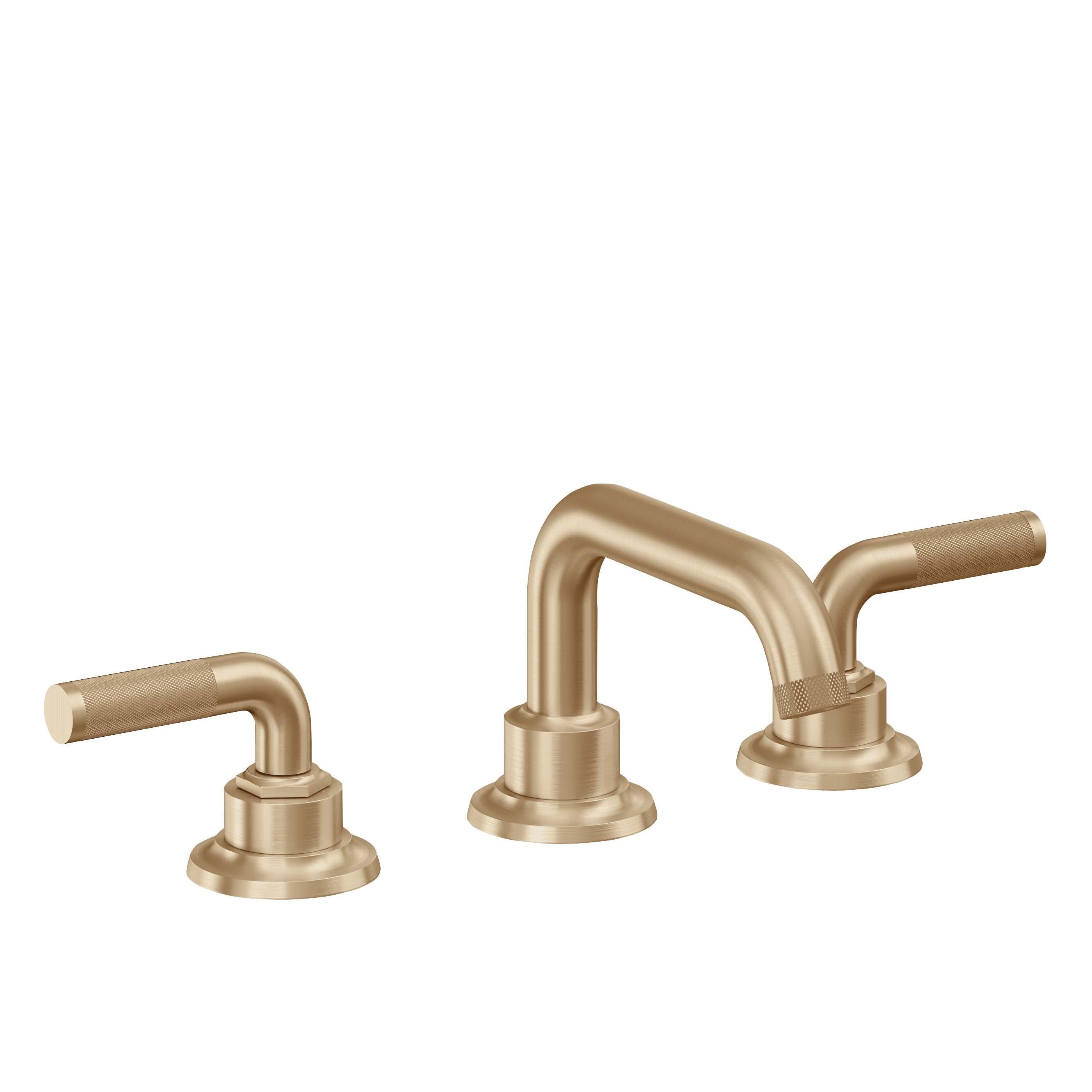 California Faucets Descanso 8" Llave de Lavabo de 3 Orificios para Cubierta, con Dos Manerales - Manija Moleteada - Bronce Satinado