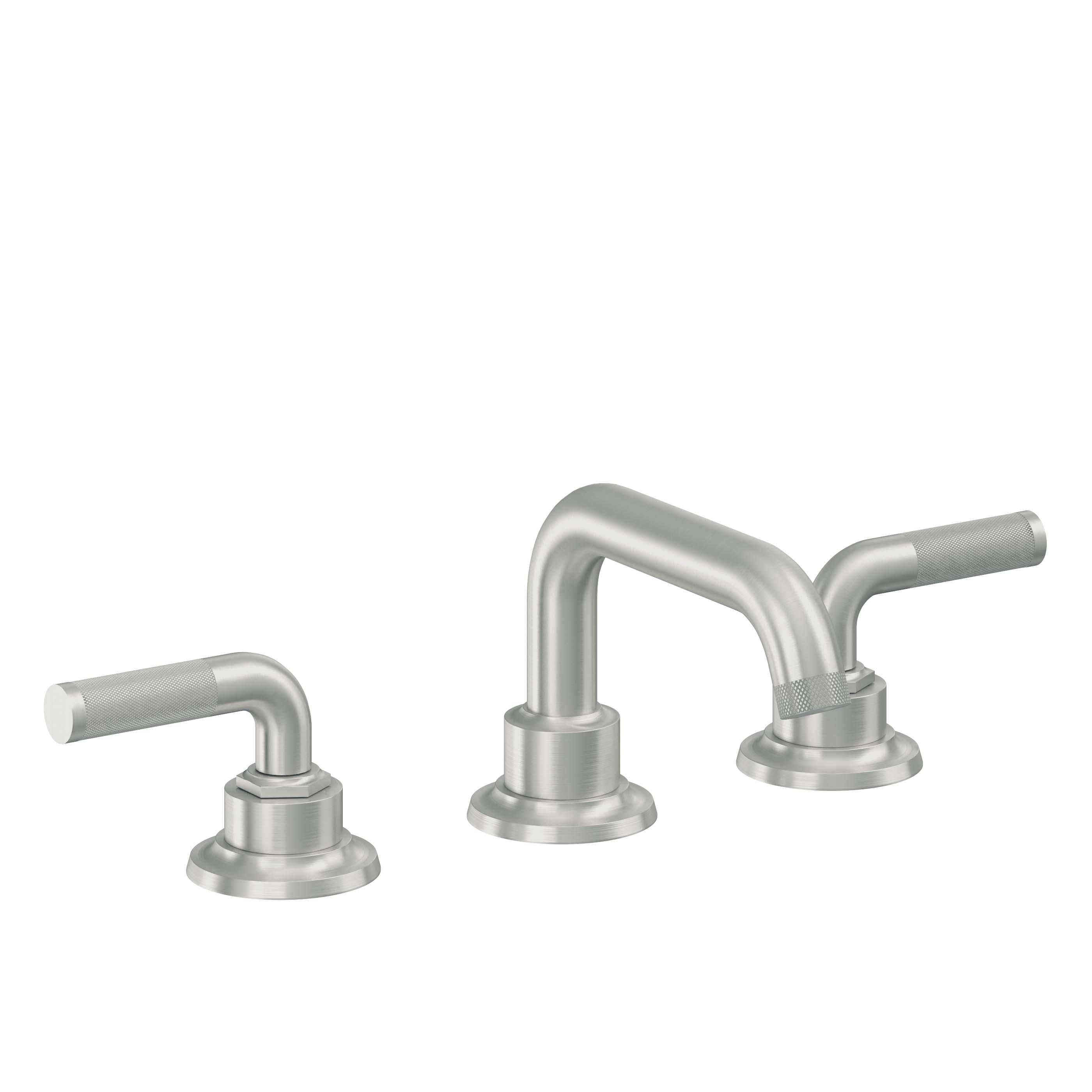 California Faucets Descanso 8" Llave de Lavabo de 3 Orificios para Cubierta, con Dos Manerales - Manija Moleteada - Cromo Satinado