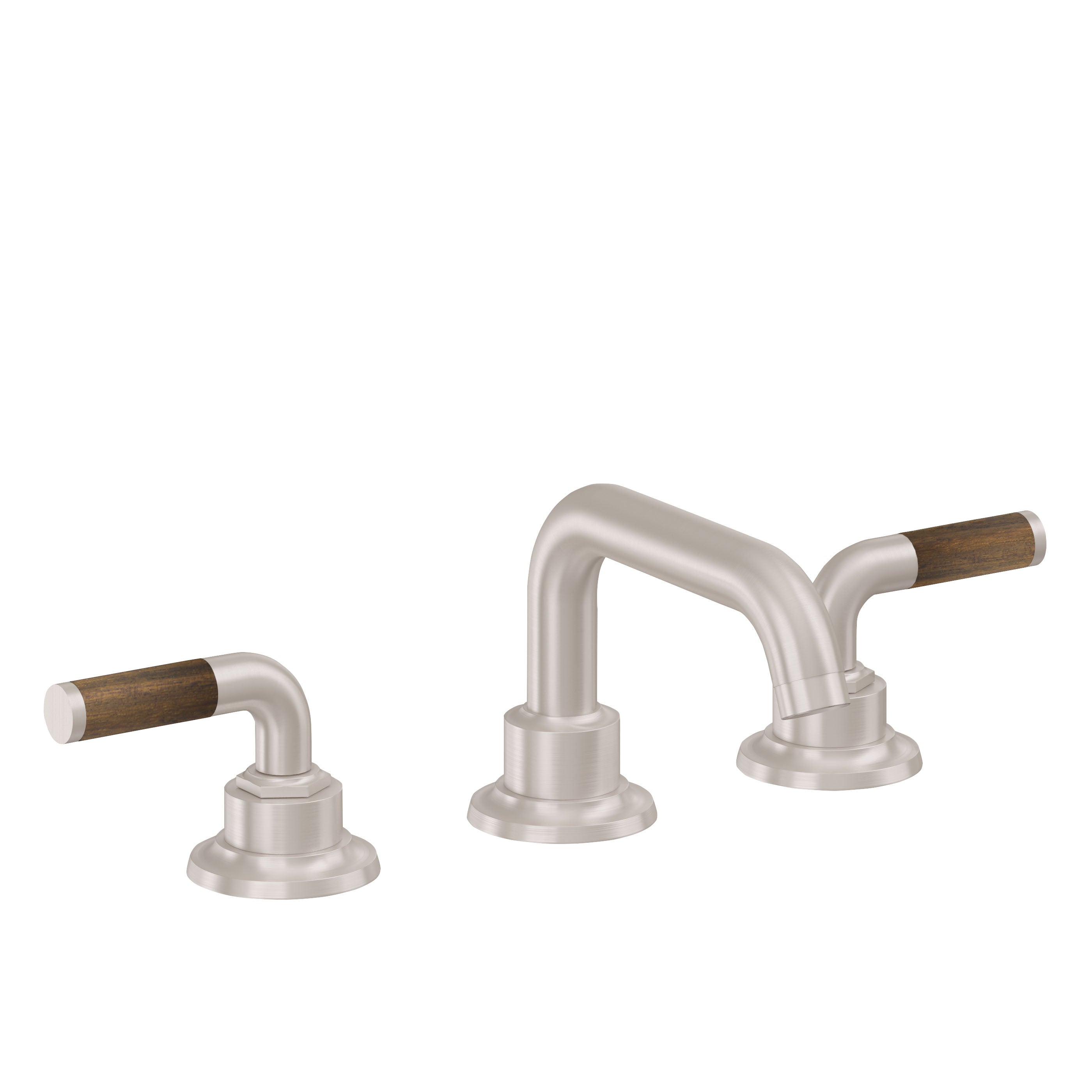 California Faucets Descanso 8" Llave de Lavabo de 3 Orificios para Cubierta, con Dos Manerales - Manija de Teca - Níquel Satinado