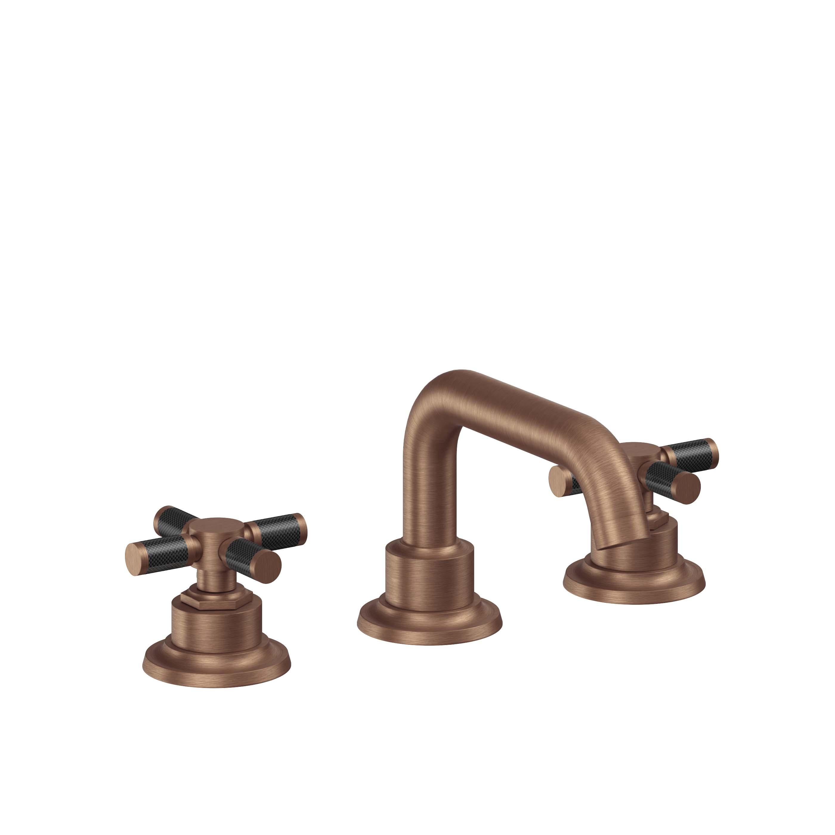 California Faucets Descanso 8" Llave de Lavabo de 3 Orificios para Cubierta, con Dos Manerales - Manija de Fibra de Carbono - Cobre Antiguo Mate