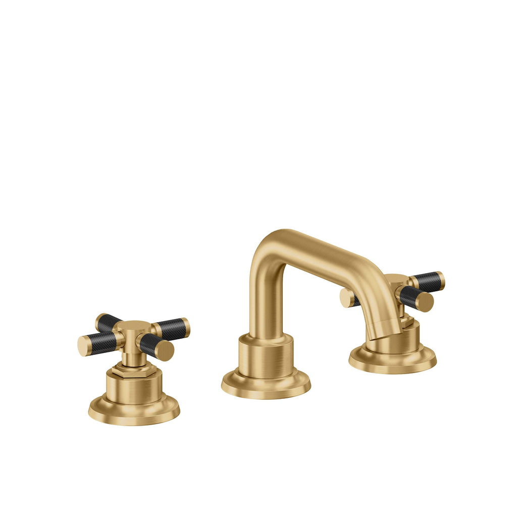 California Faucets Descanso 8" Llave de Lavabo de 3 Orificios para Cubierta, con Dos Manerales - Manija de Fibra de Carbono - Oro Satinado de por Vida