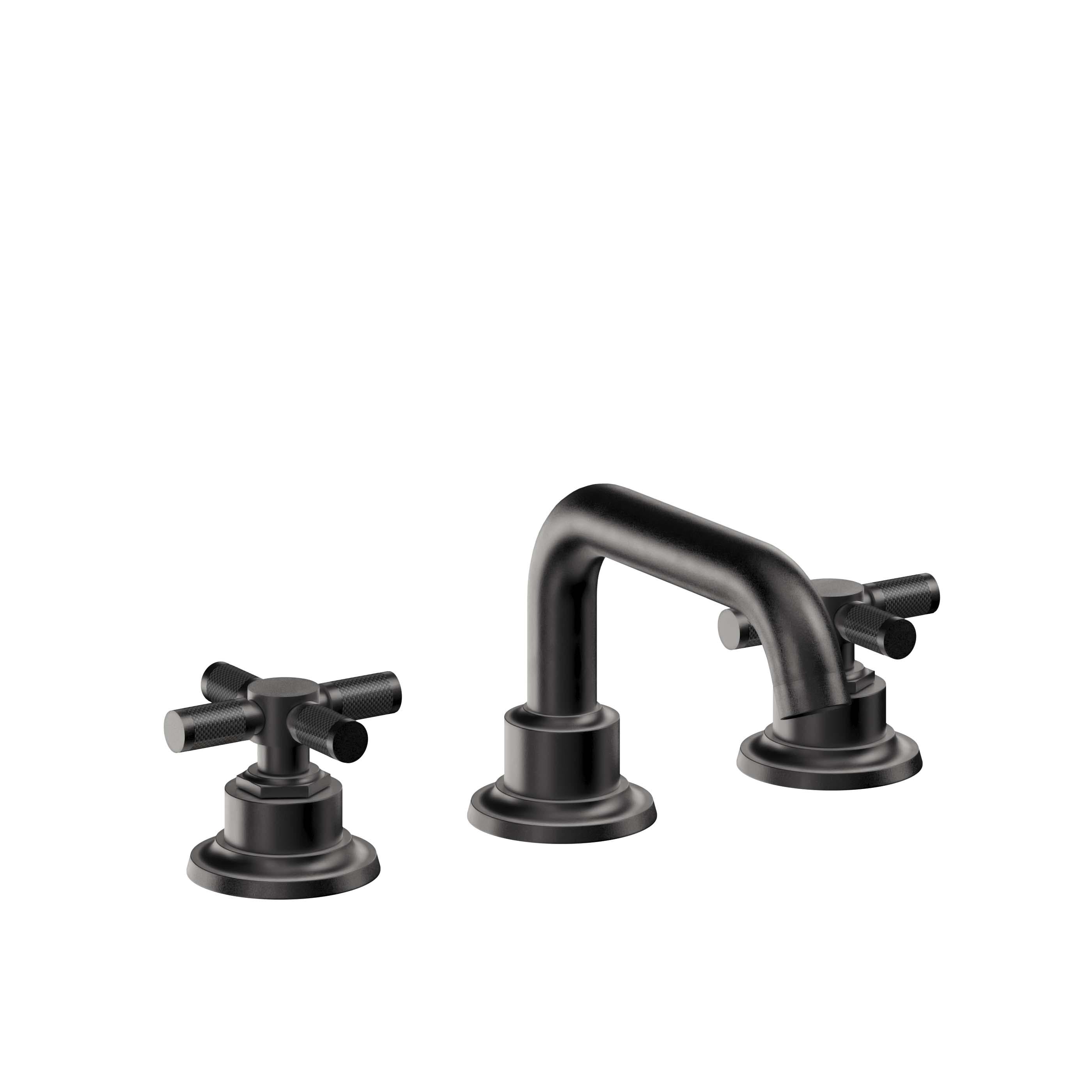 California Faucets Descanso 8" Llave de Lavabo de 3 Orificios para Cubierta, con Dos Manerales - Manija de Fibra de Carbono - Negro Mate