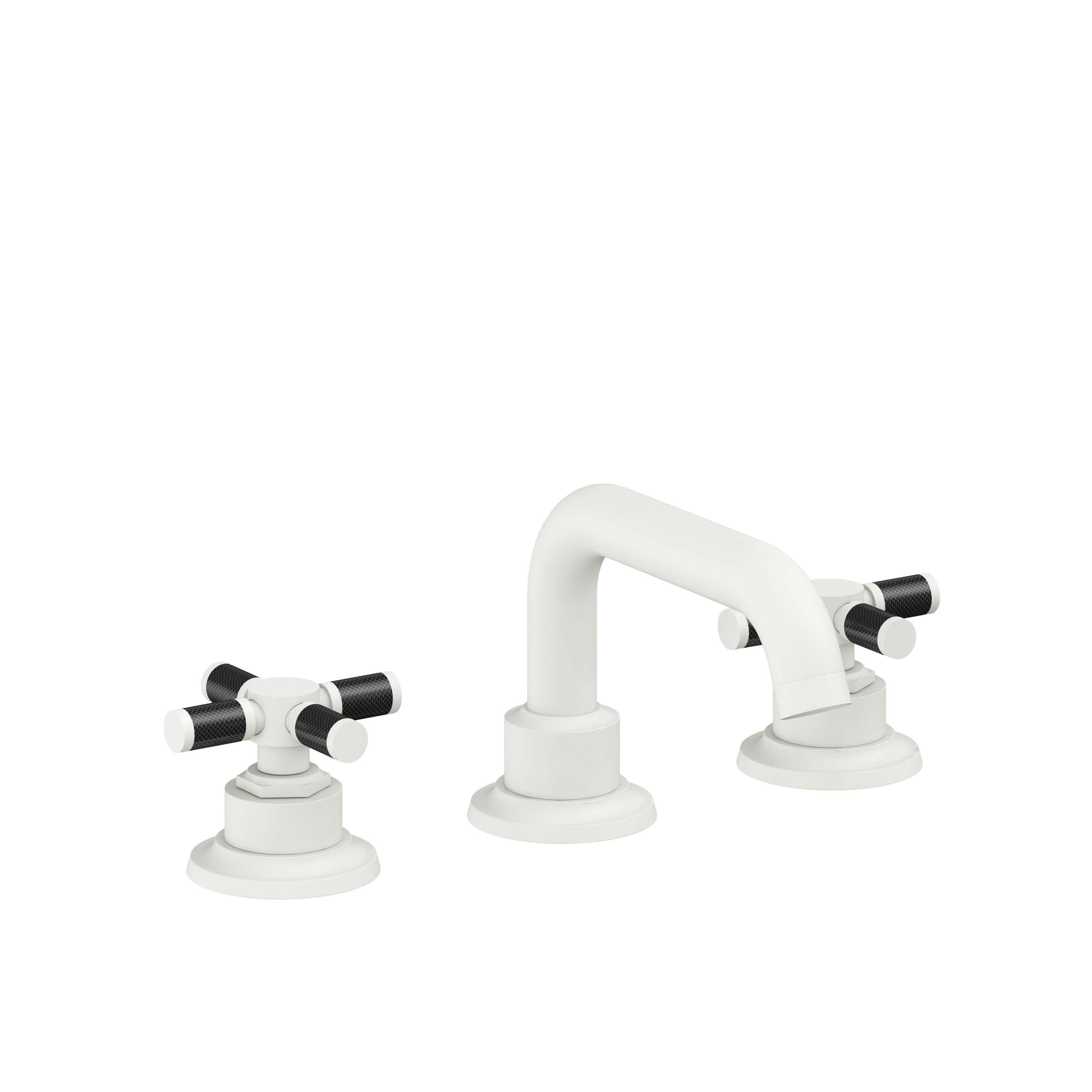 California Faucets Descanso 8" Llave de Lavabo de 3 Orificios para Cubierta, con Dos Manerales - Manija de Fibra de Carbono - Blanco Mate