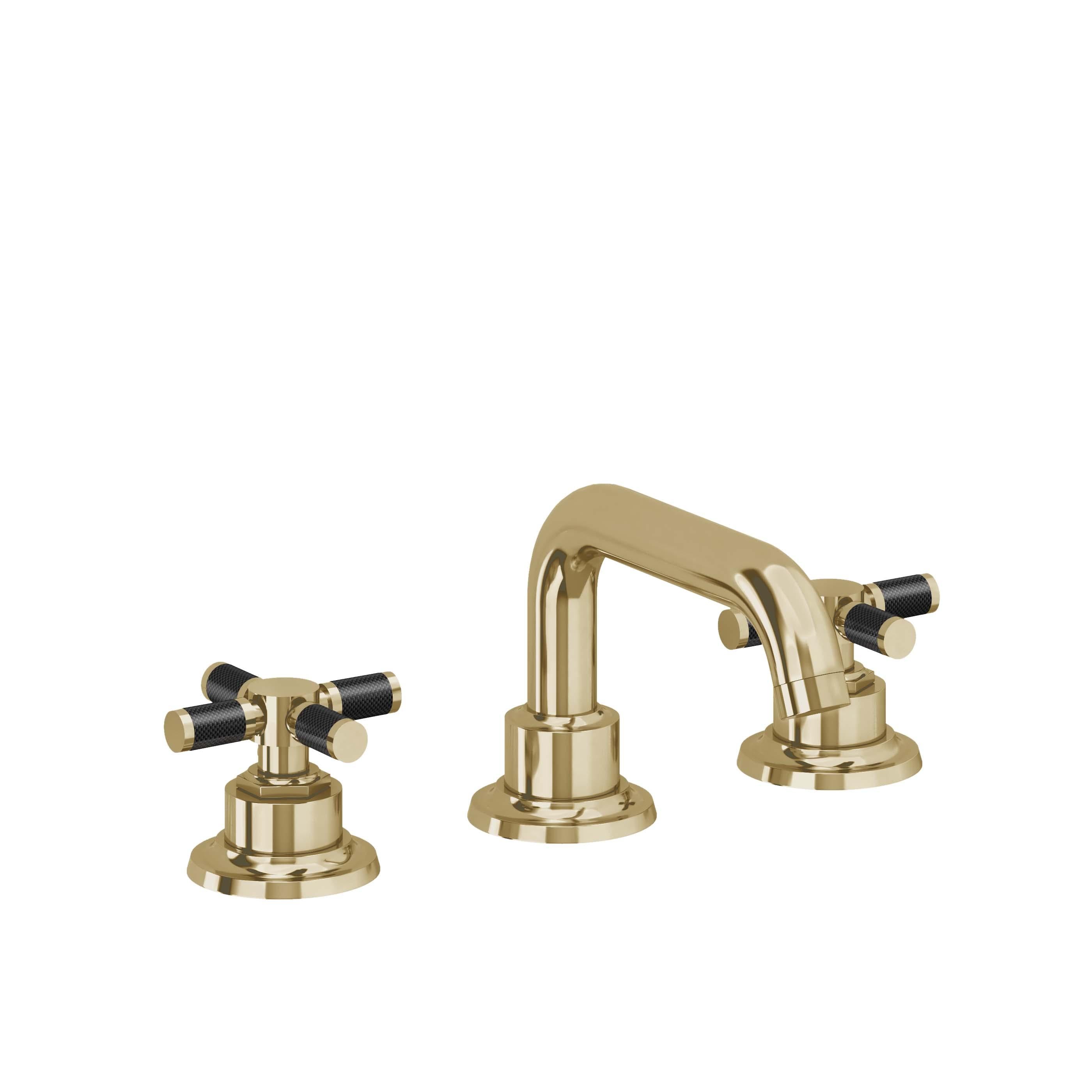 California Faucets Descanso 8" Llave de Lavabo de 3 Orificios para Cubierta, con Dos Manerales - Manija de Fibra de Carbono - Latón Pulido