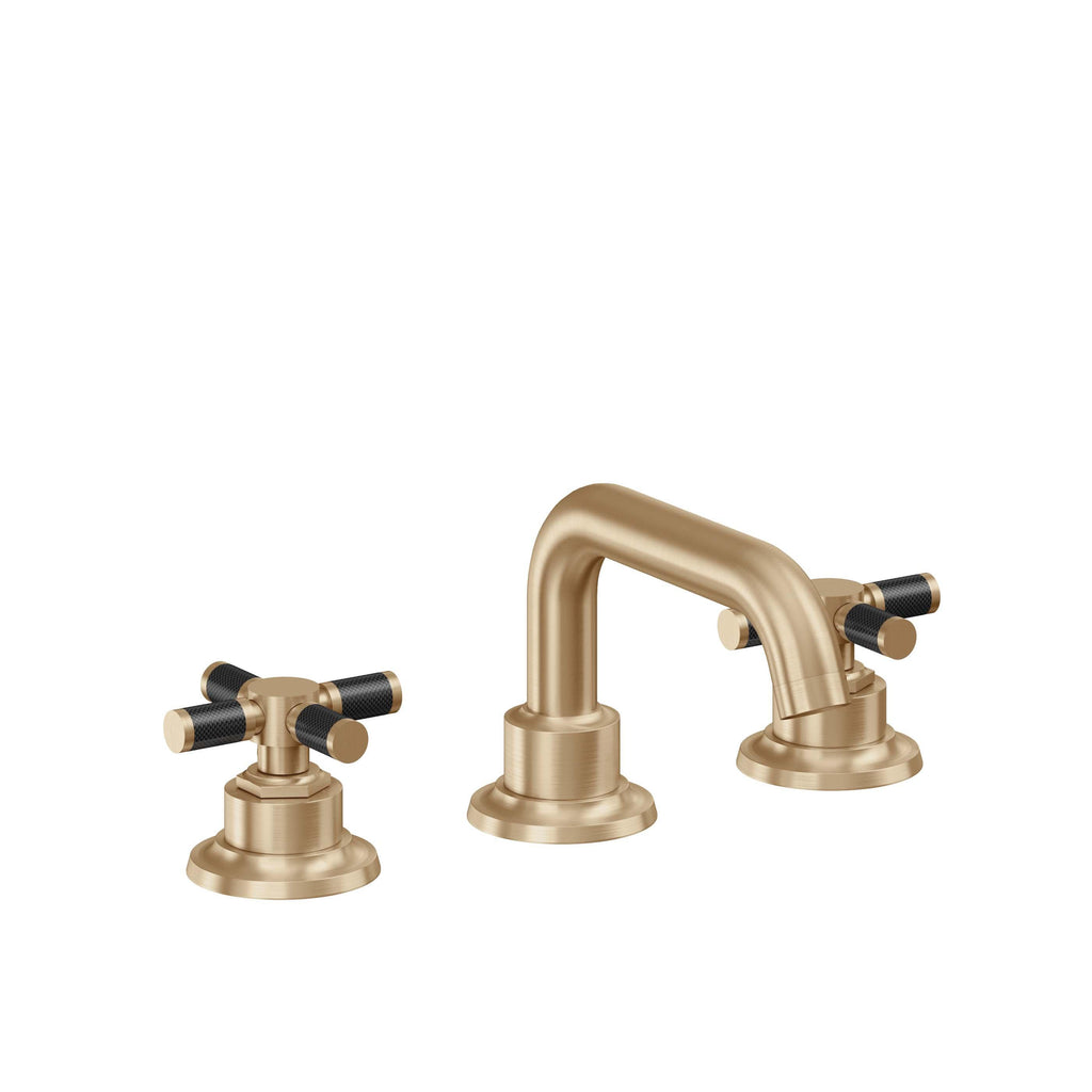 California Faucets Descanso 8" Llave de Lavabo de 3 Orificios para Cubierta, con Dos Manerales - Manija de Fibra de Carbono - Bronce Satinado