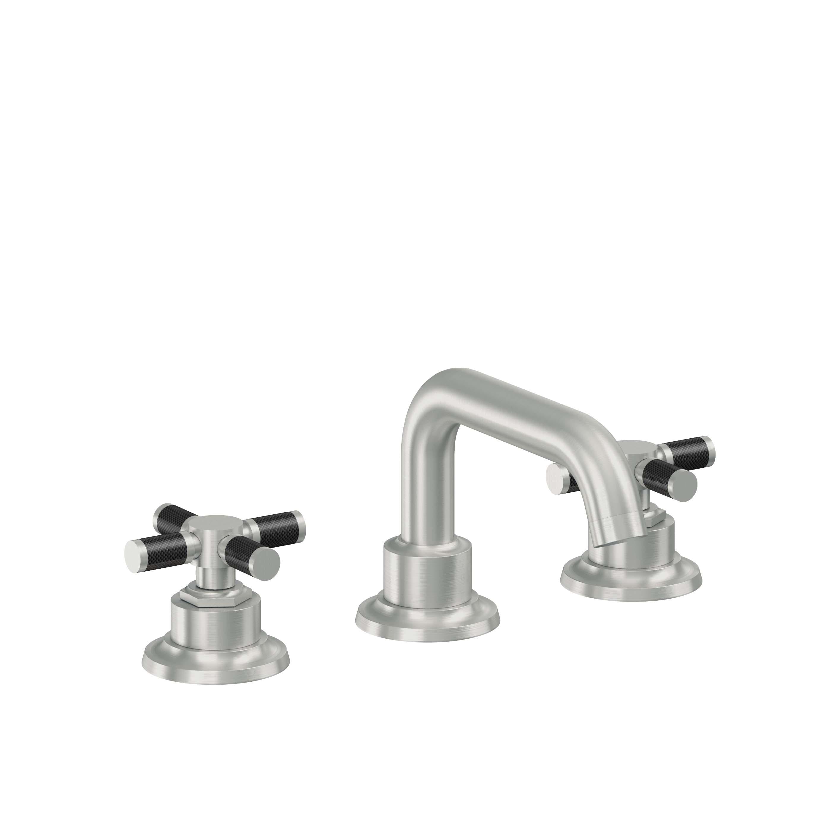 California Faucets Descanso 8" Llave de Lavabo de 3 Orificios para Cubierta, con Dos Manerales - Manija de Fibra de Carbono - Cromo Satinado