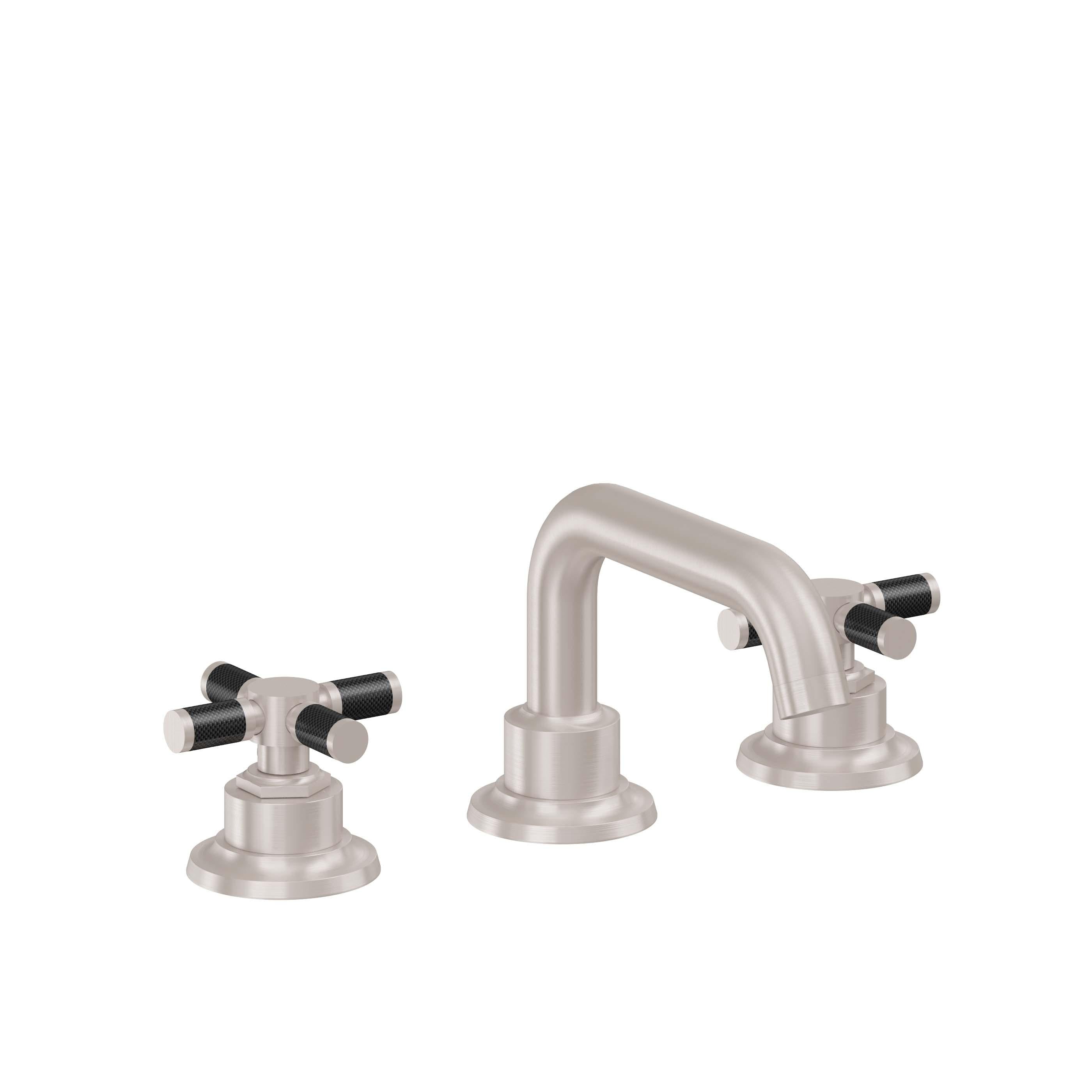 California Faucets Descanso 8" Llave de Lavabo de 3 Orificios para Cubierta, con Dos Manerales - Manija de Fibra de Carbono - Níquel Satinado